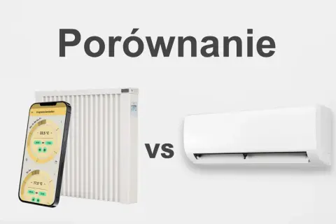 Porównanie grzejnika z aplikacją sterującą i klimatyzatora.